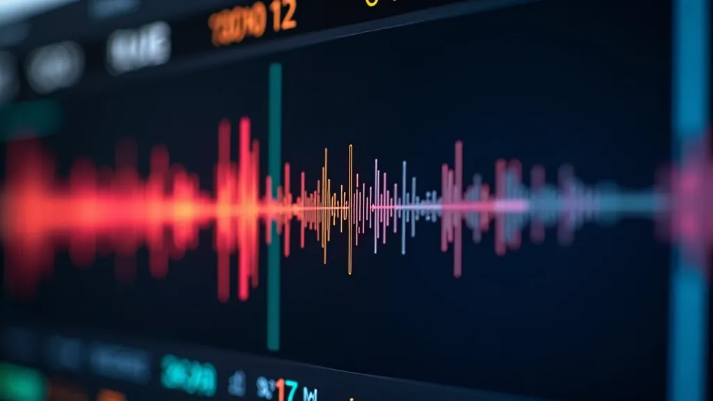 Audio vilņu formas diagramma ar augstuma un dzīļuma vizualizāciju, profesionāls rediģēšanas ekrāns